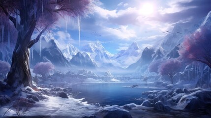 Winter landscape with stunning views that hides its secret secrets and stories game art