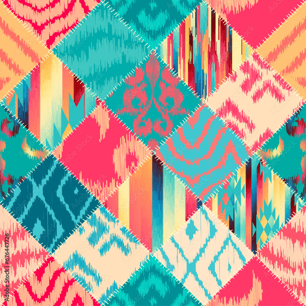 Fototapete quilting design patchwork pattern with natural khaki colors. vector pattern.