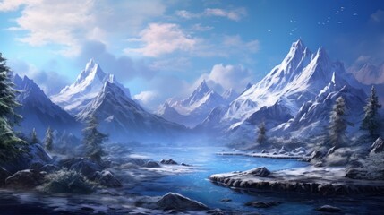 Winter landscape with stunning views that hides its secret secrets and stories game art