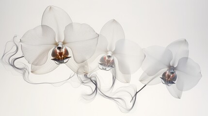an x-ray art image of transparent orchids on white background. Beautiful blooming flowers....