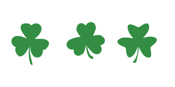 Green shamrock clover vector icon. St Patrick day symbol, leprechaun leaf sign. Shamrock clover isolated, flat decorative element. Logo illustration.	
