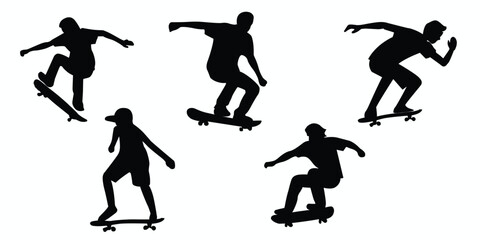 Skater silhouettes set. Set of skater black flat icons. Vector illustration