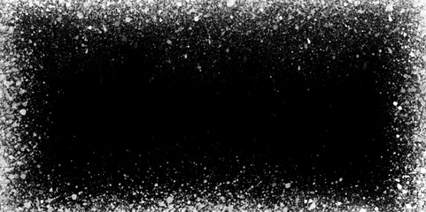 white flakes is surrounding randomly on black background, winter morning snow flakes are dancing in the air, white glitter background for presentation. - obrazy, fototapety, plakaty