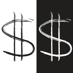 Dollar Sign symbol Icon vector using on Black and white Board script. Money Symbol in Grunge Style. Cool Dollar Icon.