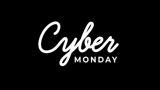 Cyber Monday Text Animation in White Color, lettering with alpha or transparent background, for banner, social media feed wallpaper stories sale
