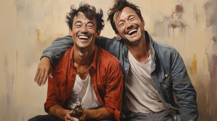two happy men friends ai generated
