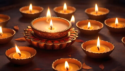Obraz na płótnie Canvas Burning Diwali diya and burning candle in heaven