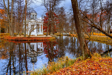 Late autumn colors in old public park - 676449797