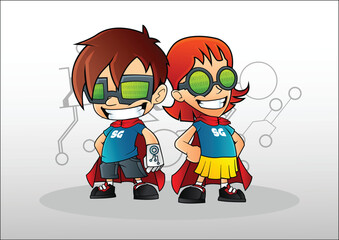 Vector boy and girl geek hero