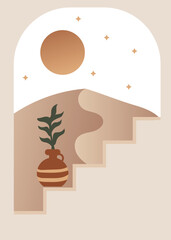 Vector the desert view from a window illustration