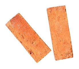 Top view of cracked old red or orange bricks isolated on white background with clipping path in png file format