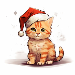 cat wearing santa hat in chirstmas