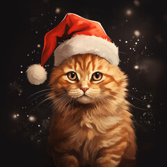 cat wearing santa hat in chirstmas
