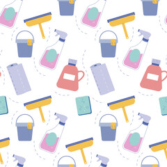 Seamless pattern cleaning products, cleaning, detergent, vector