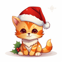 cat wearing santa hat in chirstmas