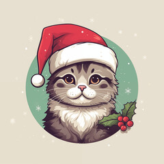 cat wearing santa hat in chirstmas