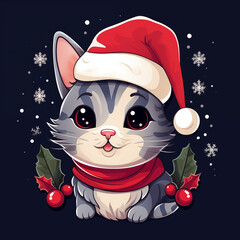 cat wearing santa hat in chirstmas