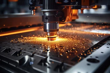 Fotobehang Precision at Work: Close-Up of a CNC Machine Cutting a Circuit Board © Яна Деменишина