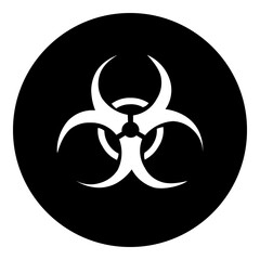 A biohazard symbol in the center. Isolated white symbol in black circle. Illustration on transparent background