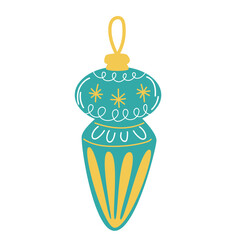 Christmas decorations. Christmas Colorful blue and yellow ball. Vector illustration in cartoon flat style. Vintage retro elements.
