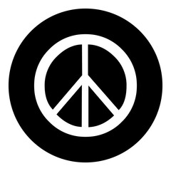 A peace symbol in the center. Isolated white symbol in black circle. Illustration on transparent background