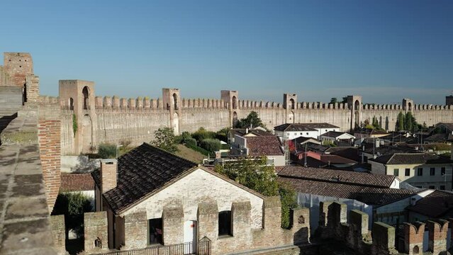 Cittadella, Padua - Italy - Tour of the walls of the medieval city and view over the roofs of the fortified town