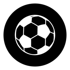 A football symbol in the center. Isolated white symbol in black circle. Illustration on transparent background