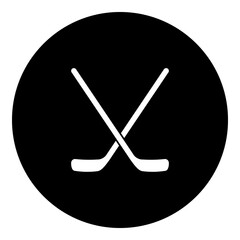 A hockey symbol in the center. Isolated white symbol in black circle. Illustration on transparent background