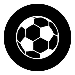 A football symbol in the center. Isolated white symbol in black circle. Vector illustration on white background