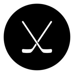 A hockey symbol in the center. Isolated white symbol in black circle. Vector illustration on white background