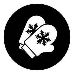 A mittens symbol in the center. Isolated white symbol in black circle. Illustration on transparent background