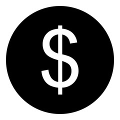 A dollar symbol in the center. Isolated white symbol in black circle. Illustration on transparent background
