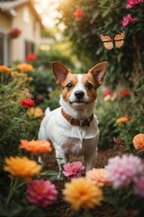jack russell terrier sitting in a garden