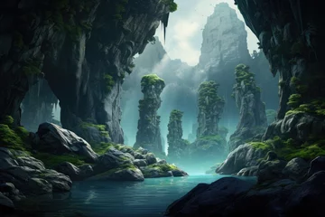 Fotobehang Magnificent karst landscape with caves © PinkiePie