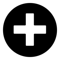 A plus symbol in the center. Isolated white symbol in black circle. Illustration on transparent background