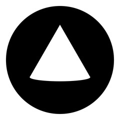 Fototapeta premium A cone symbol in the center. Isolated white symbol in black circle. Vector illustration on white background