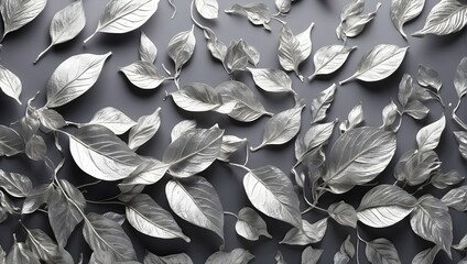 silver paper background with leaves