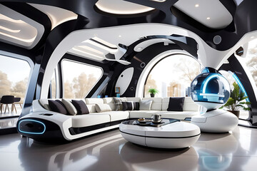 Modern and futuristic interior smart home luxurious living room with awesome decoration