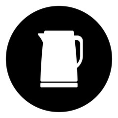 A kettle symbol in the center. Isolated white symbol in black circle. Vector illustration on white background