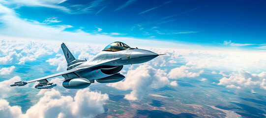 Naklejka premium Fighter jet F-16 in the sky. 