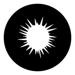 A sea urchin symbol in the center. Isolated white symbol in black circle. Illustration on transparent background