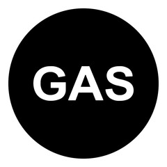 A gas text symbol in the center. Isolated white symbol in black circle. Illustration on transparent background