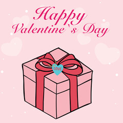 Groovy lovely gift box, present sticker. Happy Valentines day greeting card. Funky background in trendy retro 60s 70s cartoon style. Vector illustration