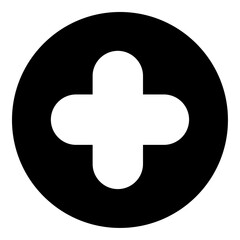 A quatrefoil symbol in the center. Isolated white symbol in black circle. Vector illustration on white background