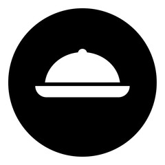 A cloche symbol in the center. Isolated white symbol in black circle. Vector illustration on white background