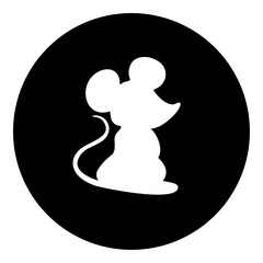 A mouse symbol in the center. Isolated white symbol in black circle. Vector illustration on white background