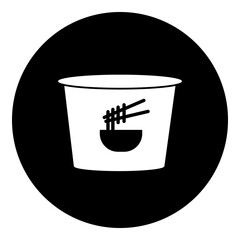 A instant noodles symbol in the center. Isolated white symbol in black circle. Illustration on transparent background