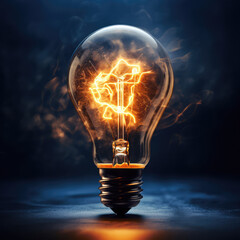 Illuminated Incandescent Light Bulb Glowing in Darkness, Idea Concept