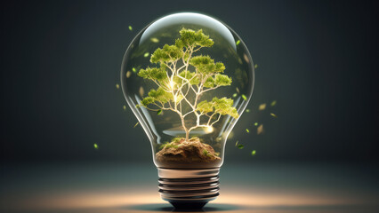 Renewable Energy and Ecologic Concept, Tree Inside the Light Bulb