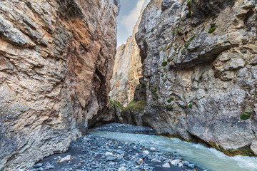 Stormy mountain river in autumn